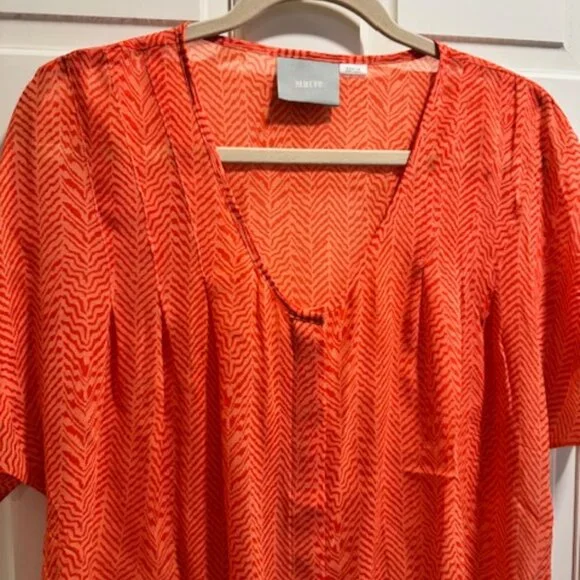 Anthropologie Maeve Women Top Button Front Silk Blouse Herringbone Orange Medium - Picture 5 of 7